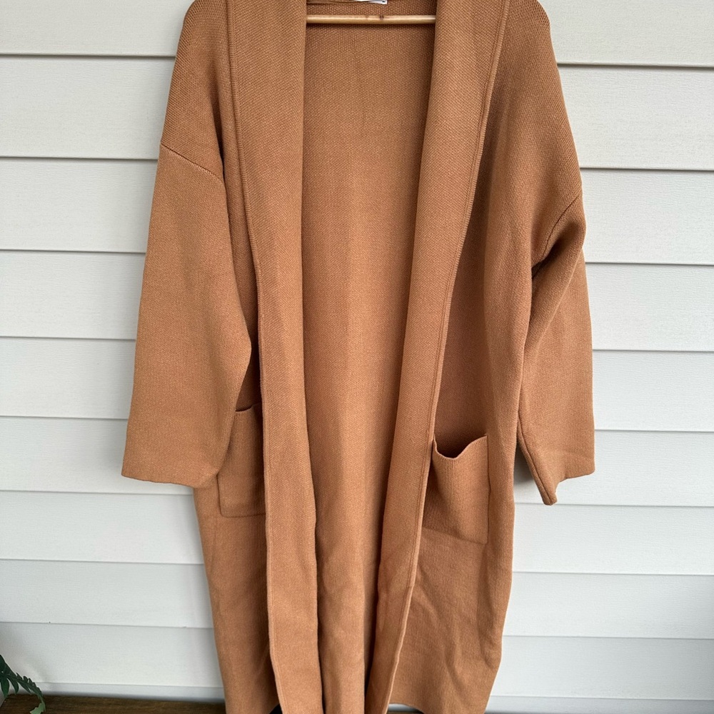 Mango Tan Open-Front Cardigan